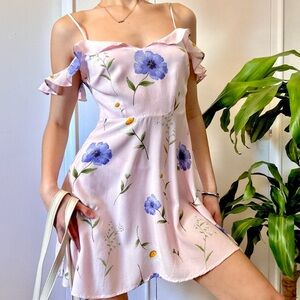 💙Forever 21 Floral Ruffle Trim Mini Dress Pink and Purple Size Small